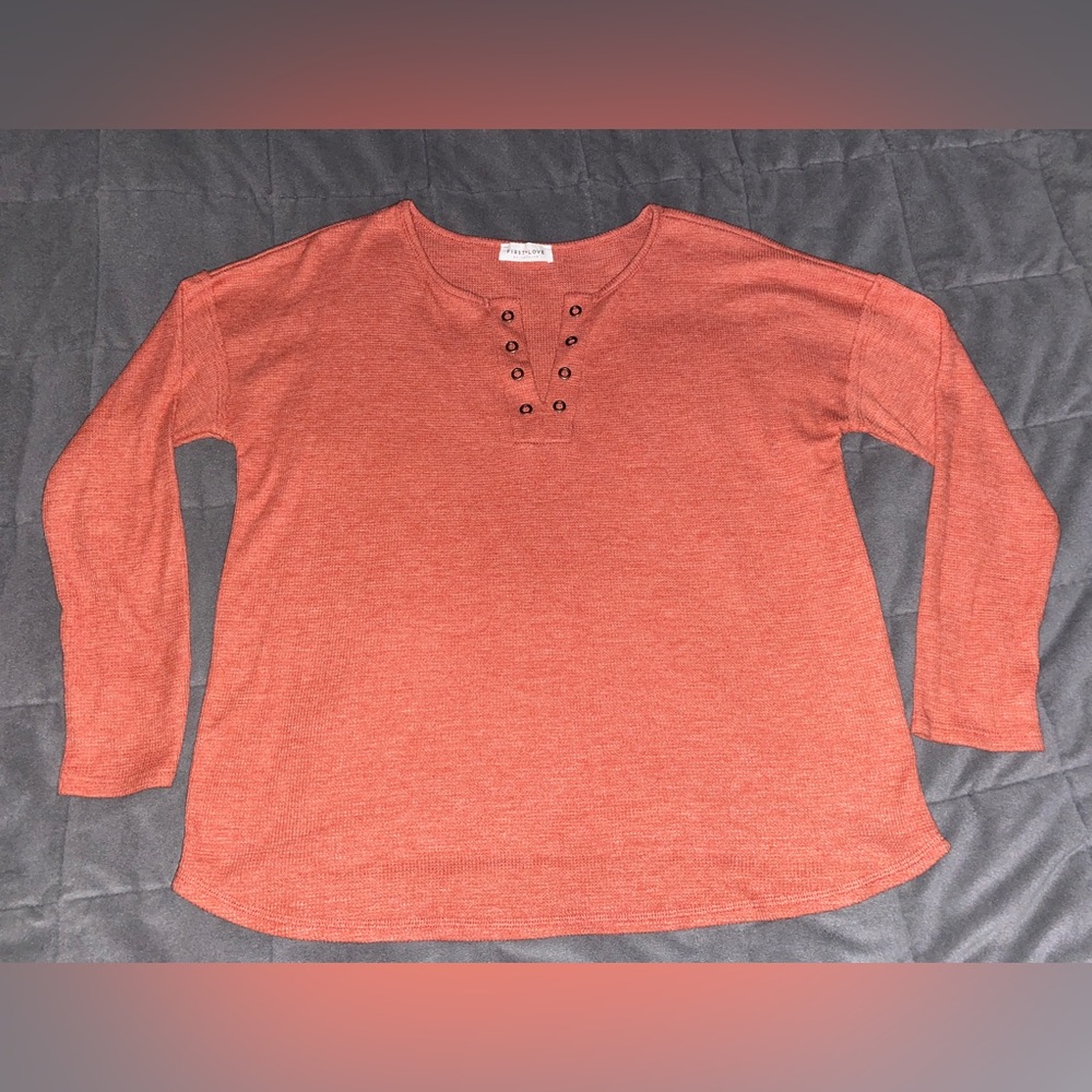 First Love by Lovelyn waffle knit long sleeve, Med, Burnt Orange